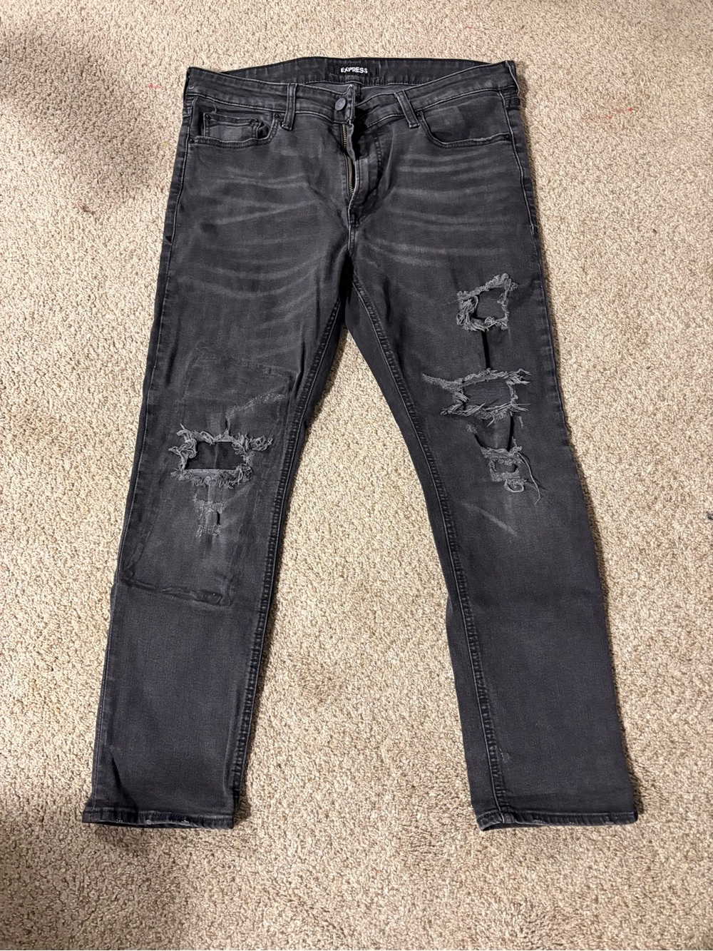 Express Men's Washed Black Ripped Slim Stretch Jeans